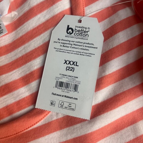 Time And Tru Cinch Front Tank Top Womens Size XXXL Coral White Striped New - Picture 11 of 11